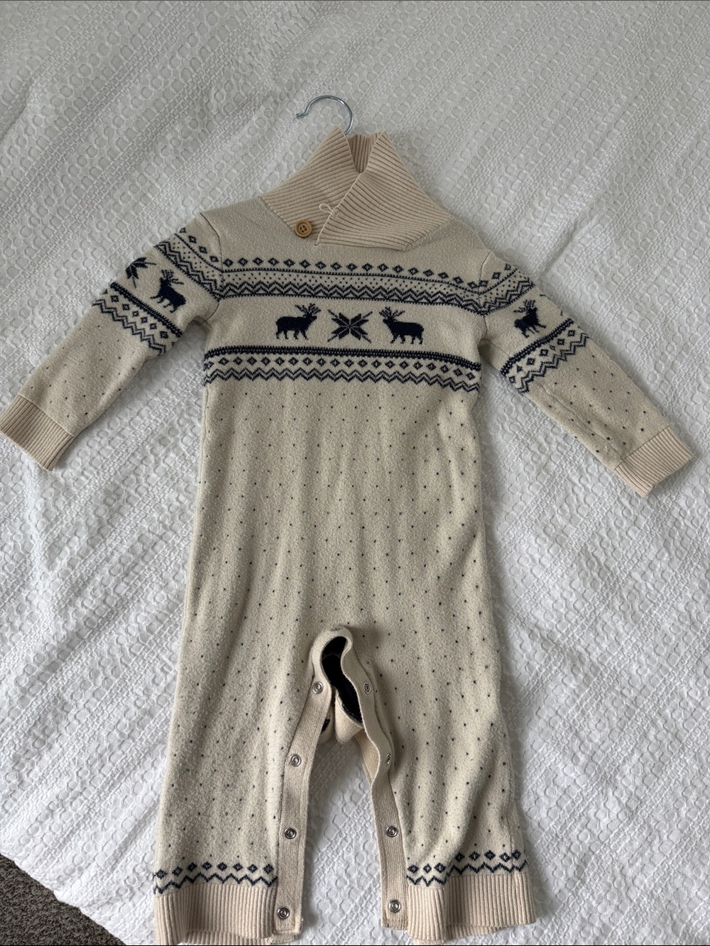 Gymboree Cream One-Piece Footie with Navy Fair Isle Motif